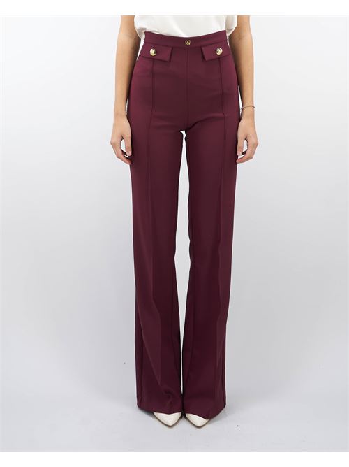 Palazzo trousers in stretch crepe with logo rivet Elisabetta Franchi ELISABETTA FRANCHI | Pants | PA02546E2CG3